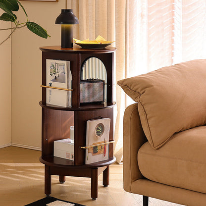 Traditional Vintage Solid Wood Glass Aluminum Alloy End Table 4-Leg 2-Shelf Rotatable For Living Room