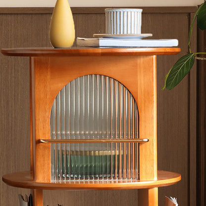 Traditional Vintage Solid Wood Glass Aluminum Alloy End Table 4-Leg 2-Shelf Rotatable For Living Room