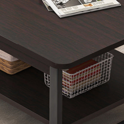 Modern Minimalist Rectangular Steel Medium Density Fiberboard End Table 2-Tier For Living Room