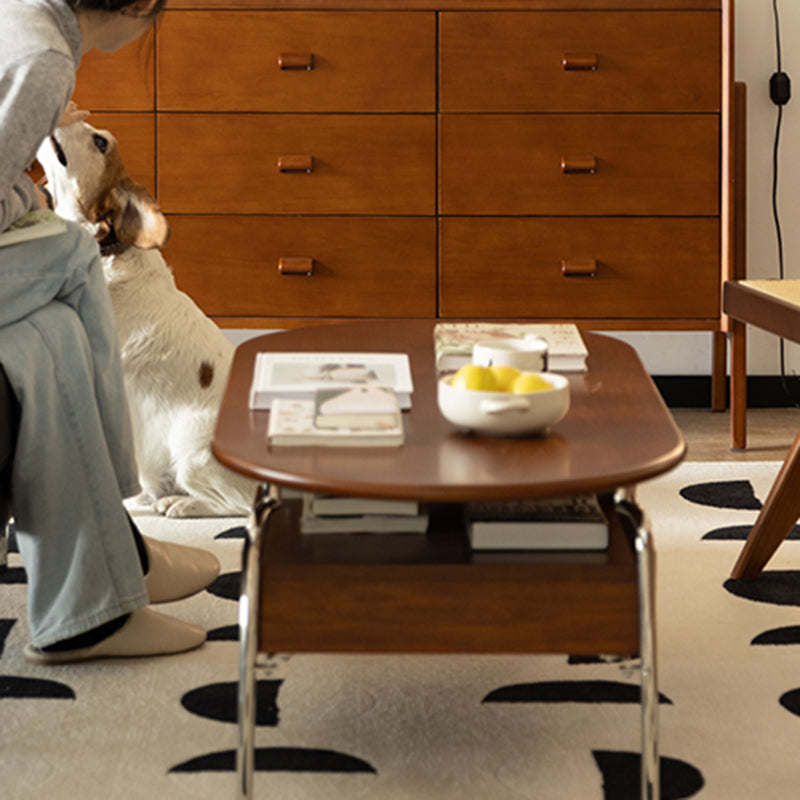 Traditional Vintage Oval Solid Wood Stainless Steel End Table 4-Leg 1-Drawer For Living Room