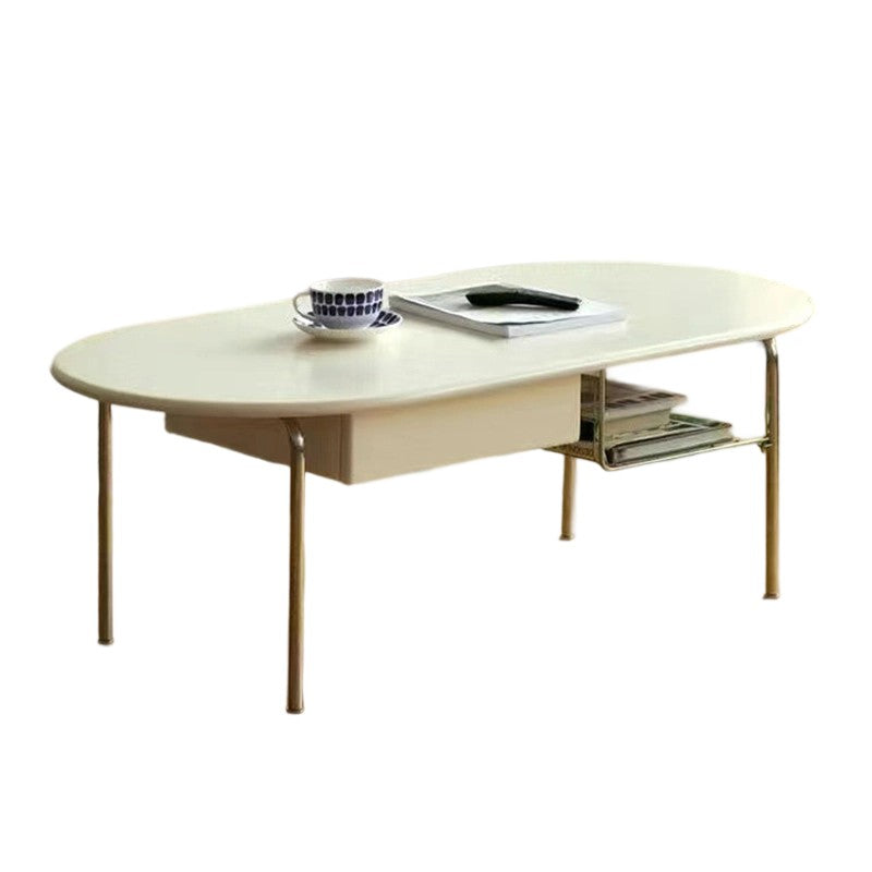 Traditional Vintage Oval Solid Wood Stainless Steel End Table 4-Leg 1-Drawer For Living Room