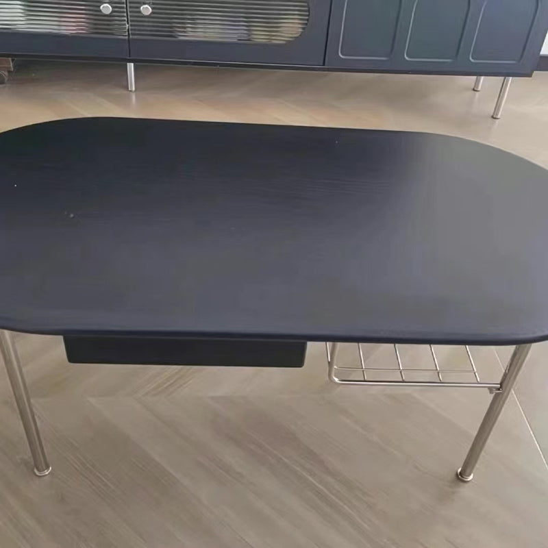 Traditional Vintage Oval Solid Wood Stainless Steel End Table 4-Leg 1-Drawer For Living Room