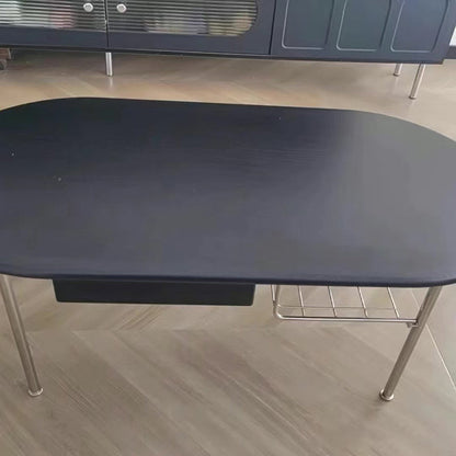 Traditional Vintage Oval Solid Wood Stainless Steel End Table 4-Leg 1-Drawer For Living Room