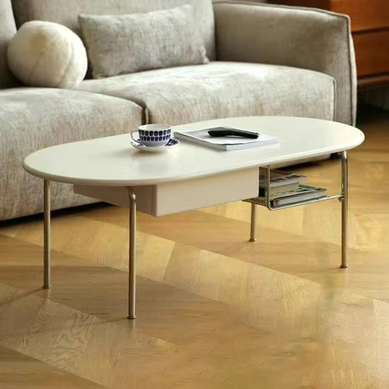 Traditional Vintage Oval Solid Wood Stainless Steel End Table 4-Leg 1-Drawer For Living Room