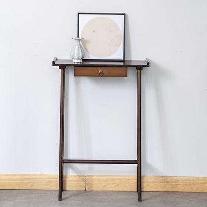 Modern Minimalist Rectangular Bamboo End Table 4-Leg 1-Drawer For Living Room