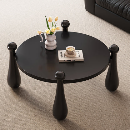 Modern Minimalist Round Bowling Pin-Shaped Legs Solid Wood Coffee Table 4-Leg For Living Room