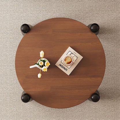 Modern Minimalist Round Bowling Pin-Shaped Legs Solid Wood Coffee Table 4-Leg For Living Room
