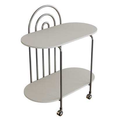 Modern Minimalist Oval Carbon Steel Stone Slab Glass End Table 2-Tier For Living Room