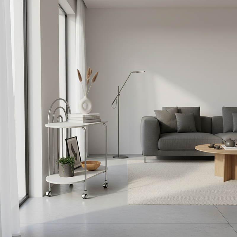 Modern Minimalist Oval Carbon Steel Stone Slab Glass End Table 2-Tier For Living Room