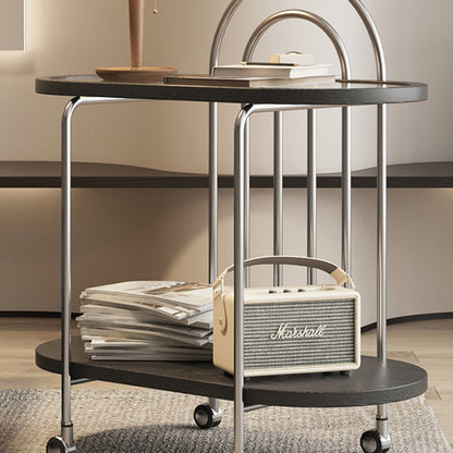 Modern Minimalist Oval Carbon Steel Stone Slab Glass End Table 2-Tier For Living Room