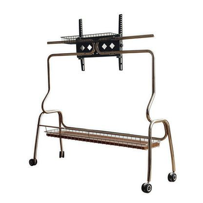 Traditional Vintage Rectangular Stainless Steel Solid Wood Iron TV Stand 4-Leg Movable For Living Room