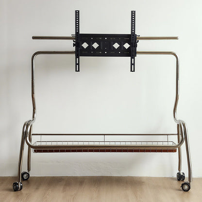 Traditional Vintage Rectangular Stainless Steel Solid Wood Iron TV Stand 4-Leg Movable For Living Room