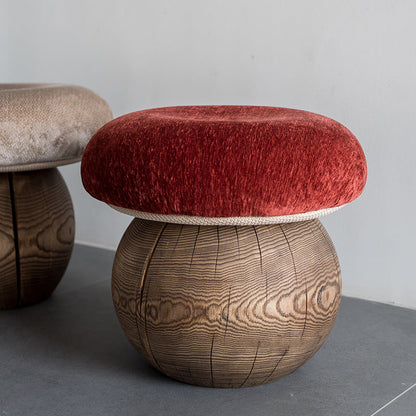 Modern Minimalist Mushroom-Shaped Solid Wood Fabric Low Stool Foam Cushion For Living Room