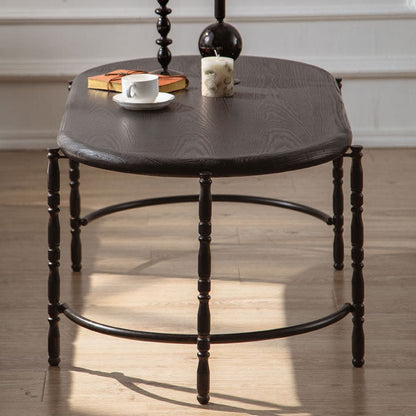 Traditional Vintage Oval Round Iron Medium Density Fiberboard Ash Wood End Table 1/2-Tier 3/5-Leg For Living Room