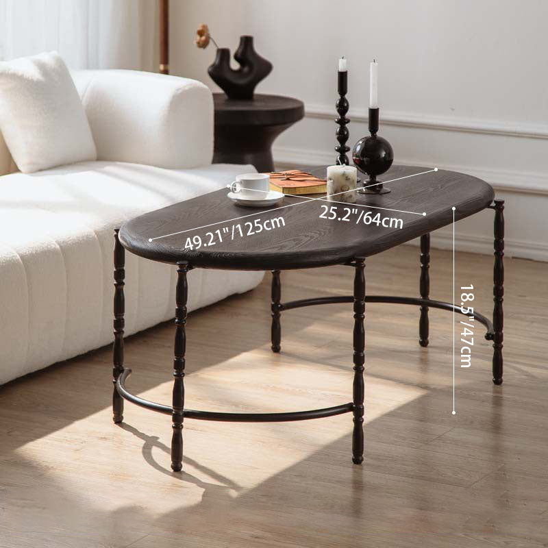 Traditional Vintage Oval Round Iron Medium Density Fiberboard Ash Wood End Table 1/2-Tier 3/5-Leg For Living Room