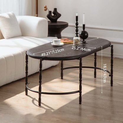 Traditional Vintage Oval Round Iron Medium Density Fiberboard Ash Wood End Table 1/2-Tier 3/5-Leg For Living Room