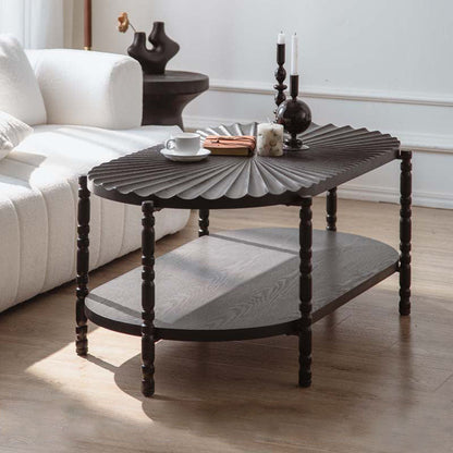 Traditional Vintage Oval Round Iron Medium Density Fiberboard Ash Wood End Table 1/2-Tier 3/5-Leg For Living Room