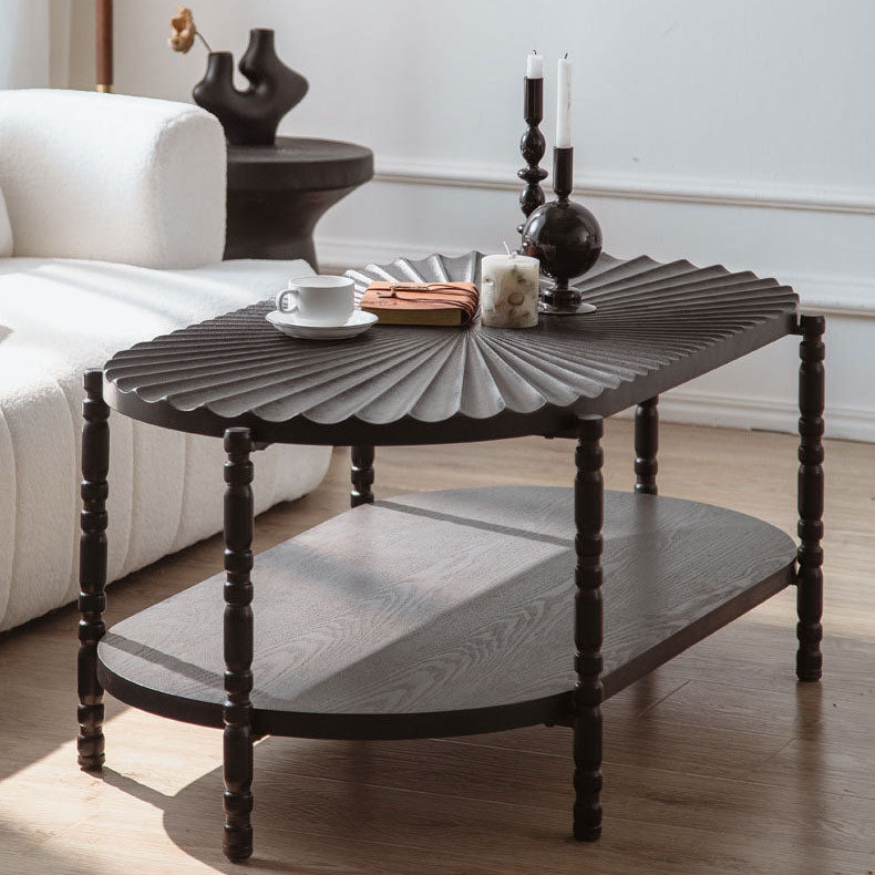 Traditional Vintage Oval Round Iron Medium Density Fiberboard Ash Wood End Table 1/2-Tier 3/5-Leg For Living Room