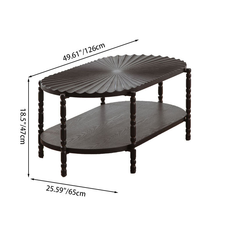 Traditional Vintage Oval Round Iron Medium Density Fiberboard Ash Wood End Table 1/2-Tier 3/5-Leg For Living Room