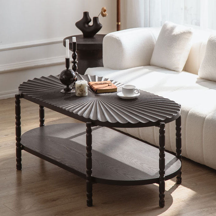 Traditional Vintage Oval Round Iron Medium Density Fiberboard Ash Wood End Table 1/2-Tier 3/5-Leg For Living Room