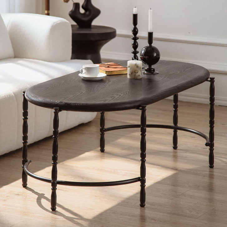 Traditional Vintage Oval Round Iron Medium Density Fiberboard Ash Wood End Table 1/2-Tier 3/5-Leg For Living Room