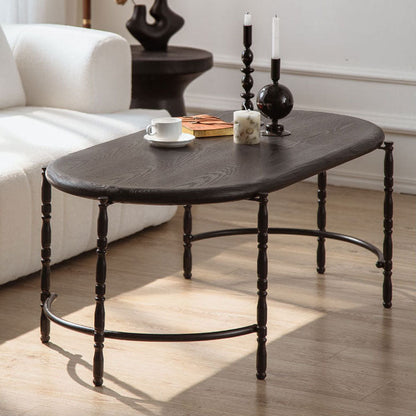 Traditional Vintage Oval Round Iron Medium Density Fiberboard Ash Wood End Table 1/2-Tier 3/5-Leg For Living Room