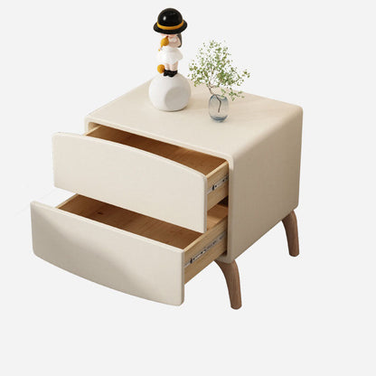 Modern Minimalist Rectangular Solid Wood Multi-layer Board Solid Wood Cat-Scratch-Resistant Leather Nightstand 2-Drawer For Bedroom