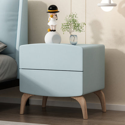 Modern Minimalist Rectangular Solid Wood Multi-layer Board Solid Wood Cat-Scratch-Resistant Leather Nightstand 2-Drawer For Bedroom