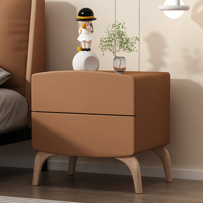 Modern Minimalist Rectangular Solid Wood Multi-layer Board Solid Wood Cat-Scratch-Resistant Leather Nightstand 2-Drawer For Bedroom