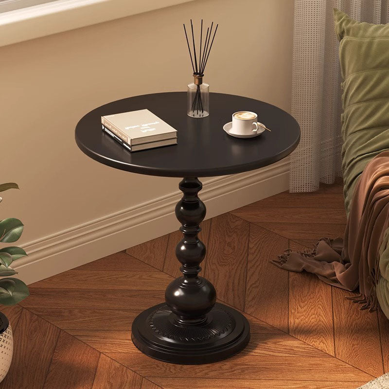 Traditional Vintage Round Metal End Table Carved Details For Living Room