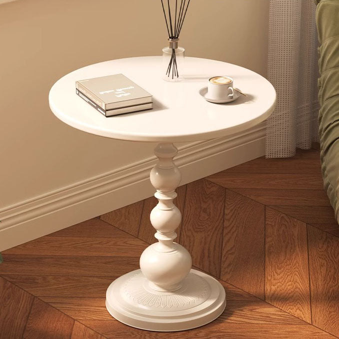 Traditional Vintage Round Metal End Table Carved Details For Living Room