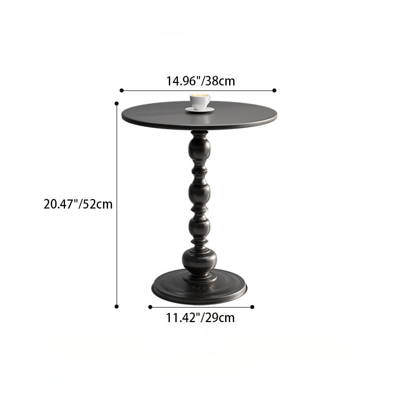 Traditional Vintage Round Metal End Table Carved Details For Living Room