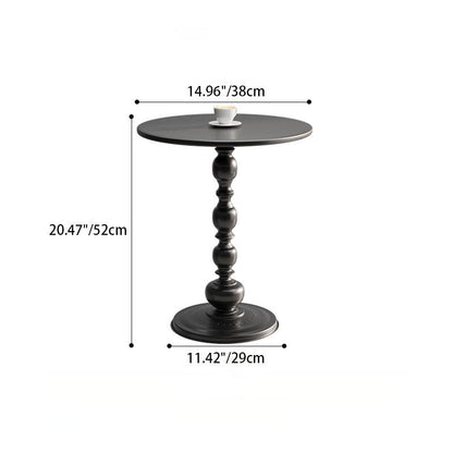 Traditional Vintage Round Metal End Table Carved Details For Living Room