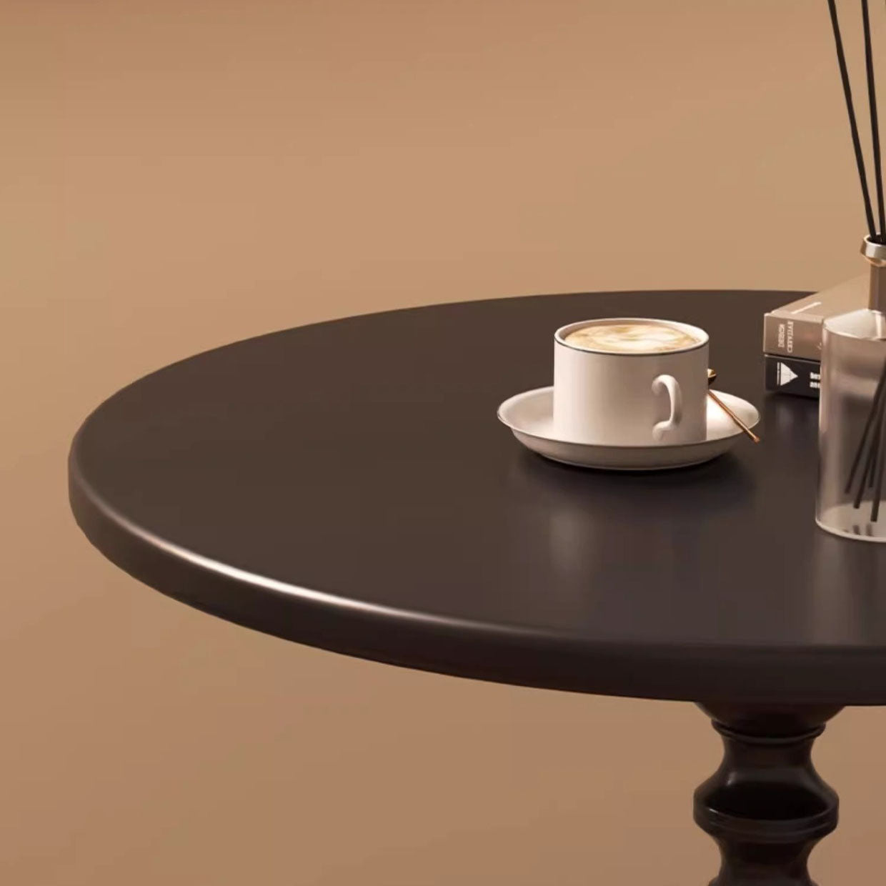 Traditional Vintage Round Metal End Table Carved Details For Living Room