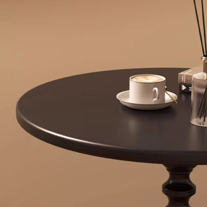 Traditional Vintage Round Metal End Table Carved Details For Living Room