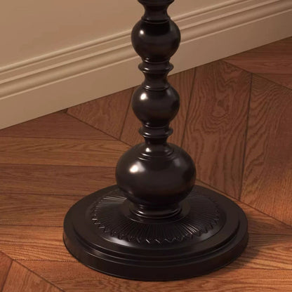 Traditional Vintage Round Metal End Table Carved Details For Living Room