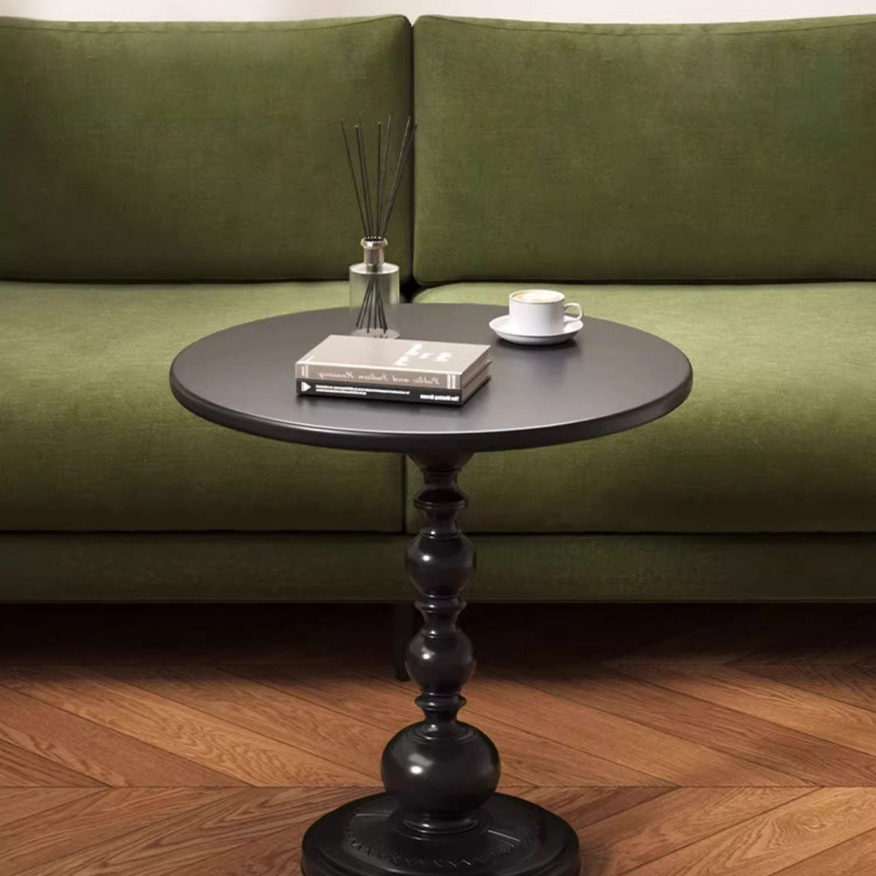 Traditional Vintage Round Metal End Table Carved Details For Living Room