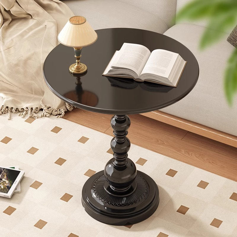 Traditional Vintage Round Metal End Table Carved Details For Living Room