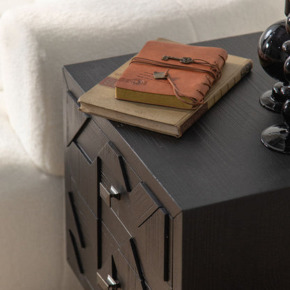 Modern Minimalist Rectangular Solid Wood Medium Density Fiberboard Iron Nightstand 2-Drawer 4-Leg For Bedroom