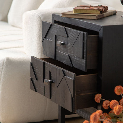 Modern Minimalist Rectangular Solid Wood Medium Density Fiberboard Iron Nightstand 2-Drawer 4-Leg For Bedroom