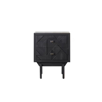 Modern Minimalist Rectangular Solid Wood Medium Density Fiberboard Iron Nightstand 2-Drawer 4-Leg For Bedroom