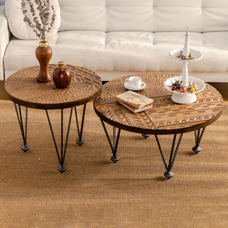 Traditional Vintage Round Solid Wood Medium Density Fiberboard Iron End Table 3/4-Leg For Living Room