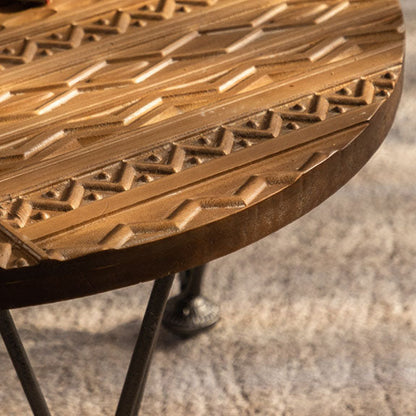 Traditional Vintage Round Solid Wood Medium Density Fiberboard Iron End Table 3/4-Leg For Living Room