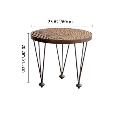 Traditional Vintage Round Solid Wood Medium Density Fiberboard Iron End Table 3/4-Leg For Living Room