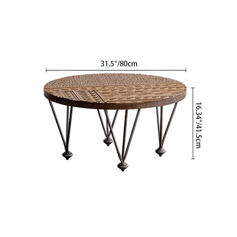 Traditional Vintage Round Solid Wood Medium Density Fiberboard Iron End Table 3/4-Leg For Living Room