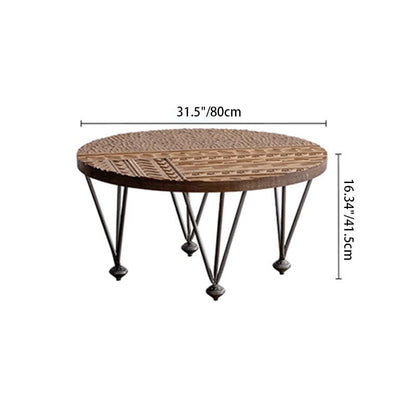 Traditional Vintage Round Solid Wood Medium Density Fiberboard Iron End Table 3/4-Leg For Living Room