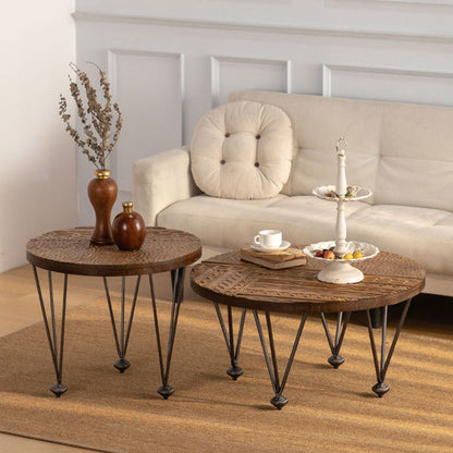 Traditional Vintage Round Solid Wood Medium Density Fiberboard Iron End Table 3/4-Leg For Living Room