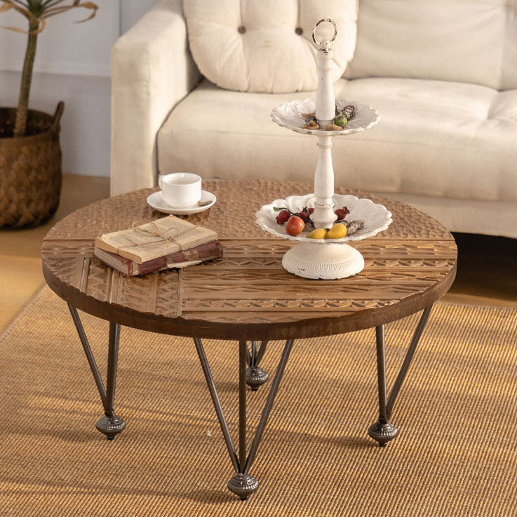Traditional Vintage Round Solid Wood Medium Density Fiberboard Iron End Table 3/4-Leg For Living Room