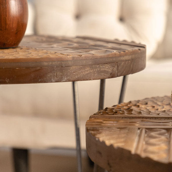 Traditional Vintage Round Solid Wood Medium Density Fiberboard Iron End Table 3/4-Leg For Living Room