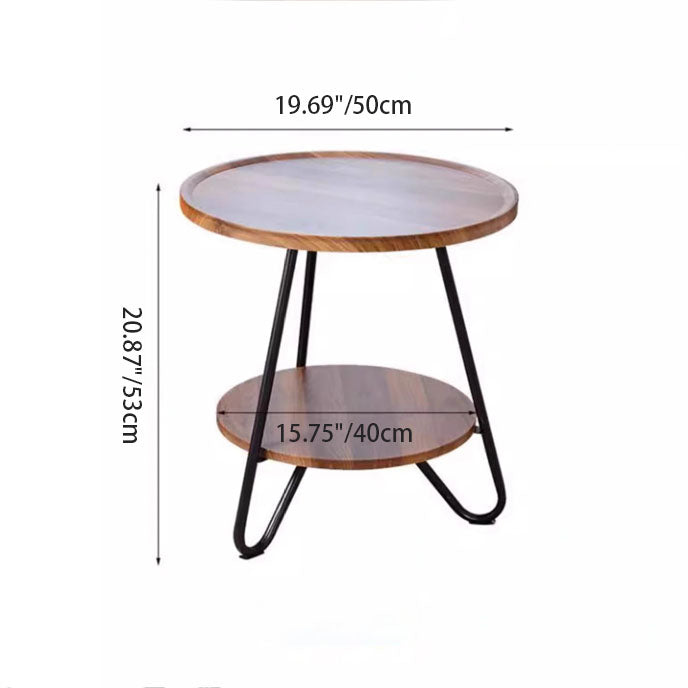 Modern Minimalist Round Medium Density Fiberboard Carbon Steel End Table 2-Tier 3-Leg For Living Room